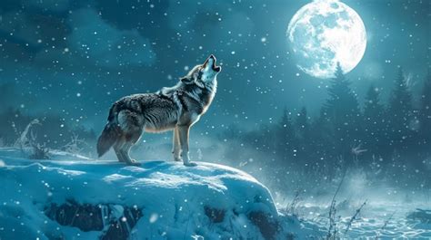 Premium Photo | Majestic Wolf Howling Under Full Moon in Snowy Winter ...