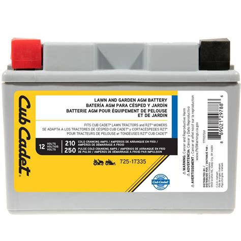 Cub Cadet Replacement 12-Volt 11 Ah 210 CCA Sealed AGM Riding Lawn Mower Battery 725P17335 - The ...