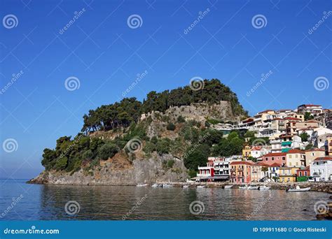 Castle and Old Colorful Buildings Parga Stock Photo - Image of home, shore: 109911680