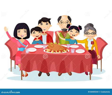 Holiday Dinner with Turkey of Cartoon Family Stock Vector - Illustration of christmas, holiday ...