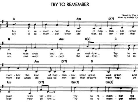 TRY TO REMEMBER - Easy Sheet Music