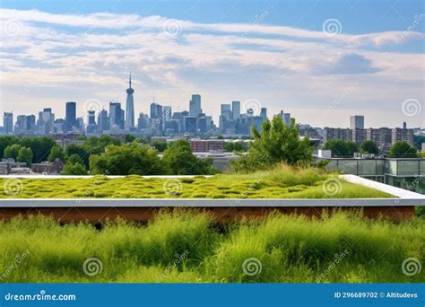 Green Roof on a Modern House with City Skyline Stock Photo - Image of garden, modern: 296689702