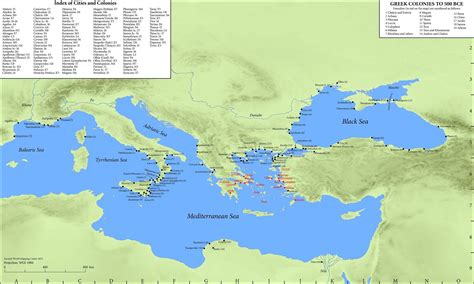 Map of the Greek colonies around the world in 500 BC