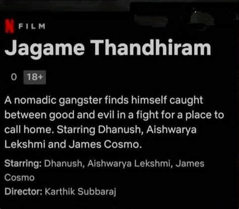 Jagame Thandhiram rated 'A' on Netflix! Dhanush calls Karthik Subbaraj ...