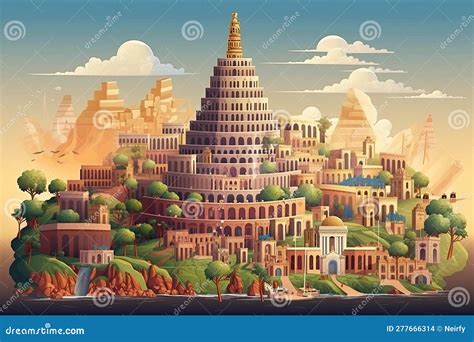 Ancient Babylon with Babel Tower Stock Illustration - Illustration of ...