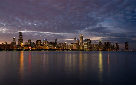 Chicago Skyline At Night Free Stock Photo - Public Domain Pictures