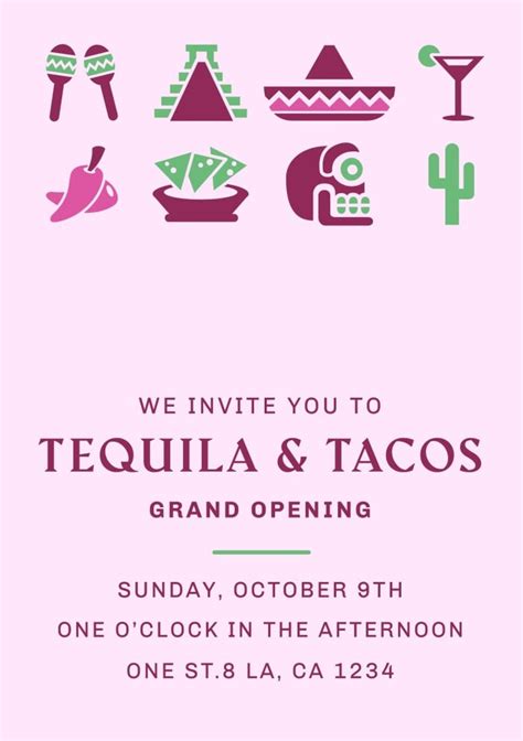 Personalize this Elegant Aesthetic Tacos And Tequila Restaurant Invitation design for free