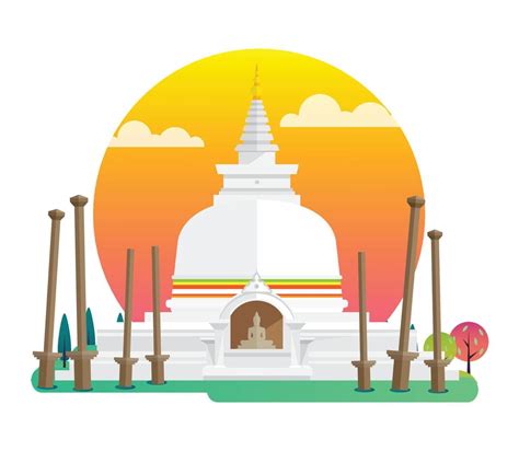 Thuparamaya Buddhist temple, Sri Lanka Landmarks , vector illustration ...