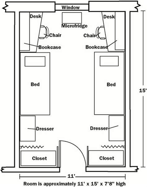 with the bunks we can put the desks and tv on the other side | Dorm room layouts, Dorm layout ...