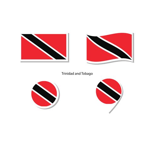 Trinidad and Tobago flag logo icon set, rectangle flat icons, circular ...