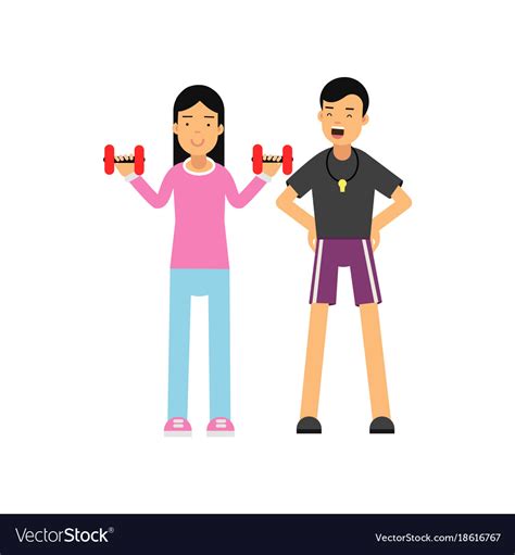 Cartoon personal trainer holds training session Vector Image