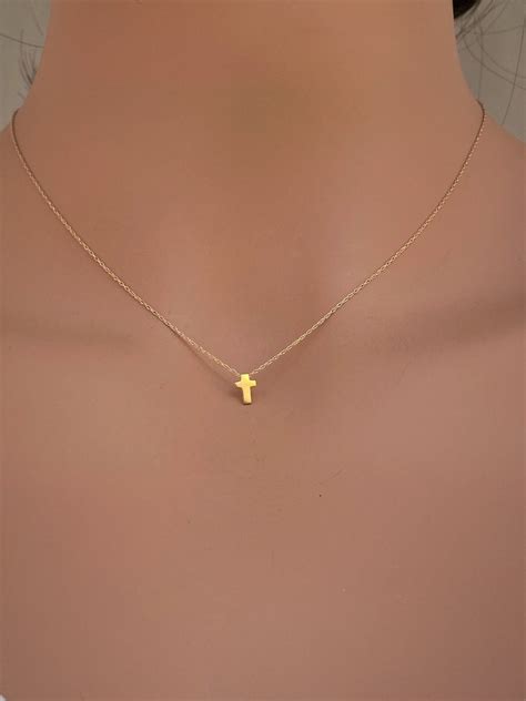 Tiny Gold Cross Necklace 14k Gold Cross Necklace Solid - Etsy