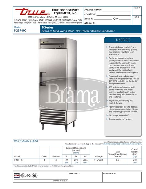 Download free pdf for True T-23F Freezer manual