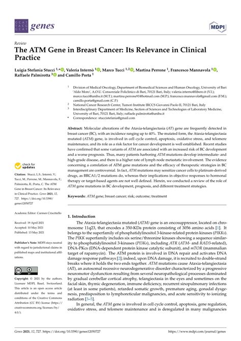 (PDF) The ATM Gene in Breast Cancer: Its Relevance in Clinical Practice