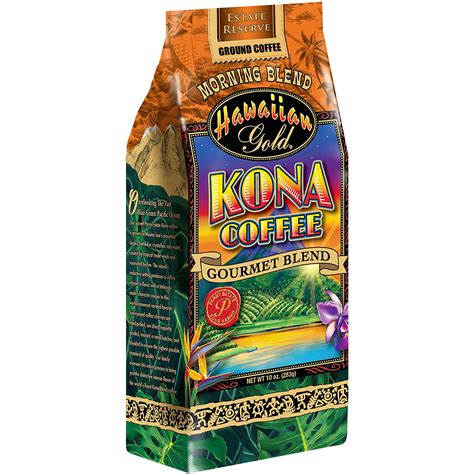 Hawaiian Gold Kona Coffee Morning Blend Ground Coffee, 10 oz, Kona Coffee, 729583710860, Food ...