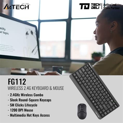 A4Tech FG1112 Wireless Keyboard & Mouse Combo, 2.4GHz Wireless with NANO USB Adapter, Compact ...