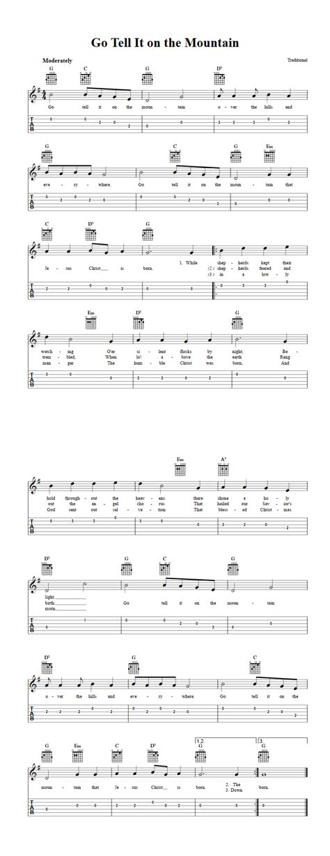 Go Tell It on the Mountain - Easy Guitar Sheet Music and Tab with ...