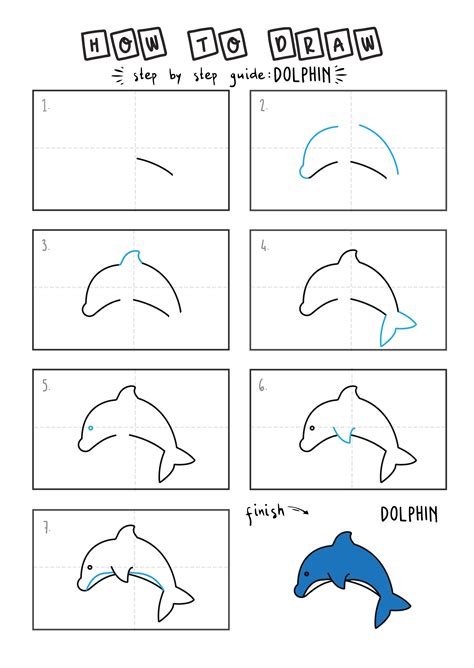 How To Draw a Cartoon Dolphin Step By Step for Young Children - Rainbow Printables