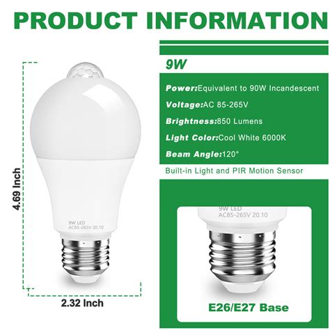LED Light Bulb 50W 90W 120W 150W Equivalent/Dusk to Dawn Motion Sensor Lamp Bulb | eBay