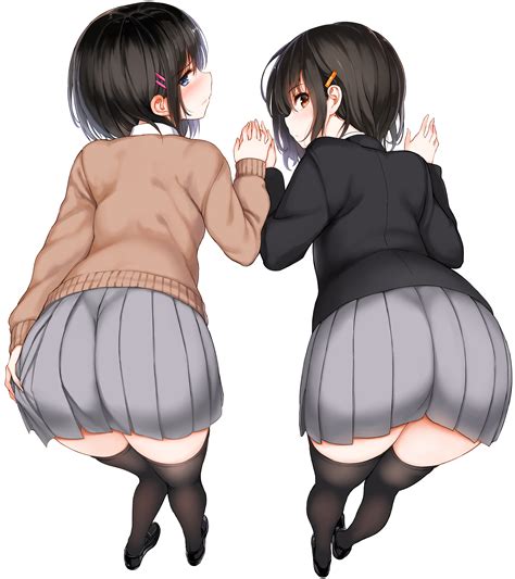 bent over, short hair, blue eyes, Kyokucho, schoolgirl, ass, anime girls, school uniform, black ...