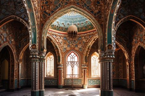 Premium AI Image | Inside interior of The mosque is an excellent example of traditional arch ...