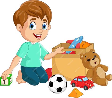 Premium Vector | Cartoon little boy playing with many toys