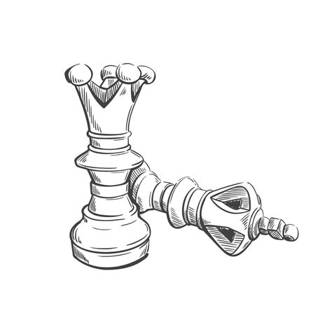 Chess pieces king and queen drawn in sketch style. Elements of the game. Vector hand-drawn ...