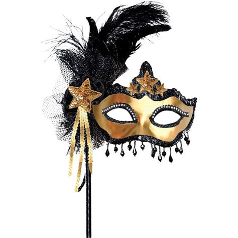 Black & Gold Venetian Masquerade Mask on a Stick 10in x 15in | Venetian masquerade masks, Gold ...