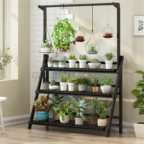 3 Tires Garden Wooden Plant flower Stand Planter Shelf | Plant shelves ...