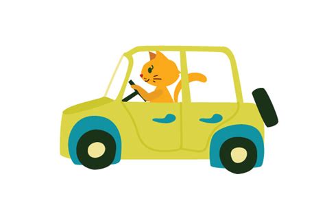 Cat Driving Car Cartoon