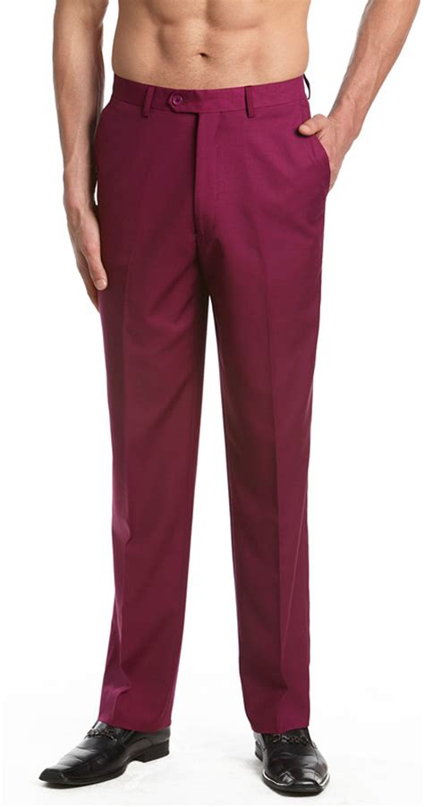 Mens Solid Burgundy Dressy Pants by Concitor Clothing