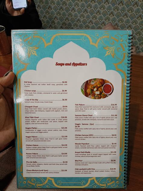 Menu at Indish restaurant, Moncton