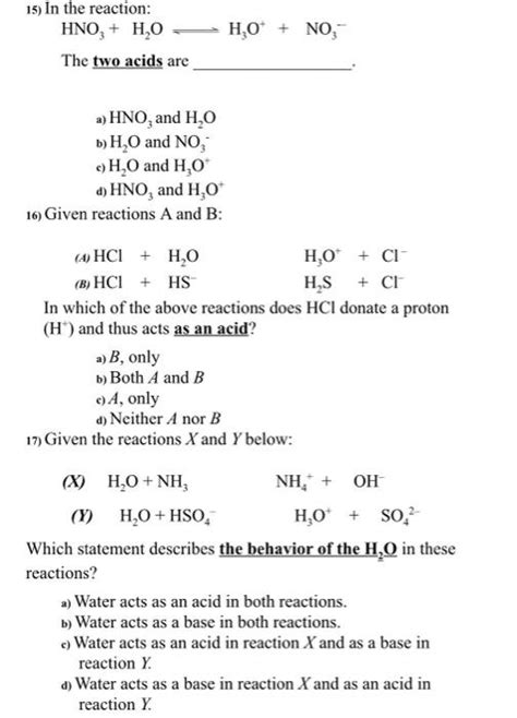 Solved 15) In the reaction: HNO3+H2O⇌H3O++NO3− The two acids | Chegg.com