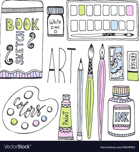 Art supplies for drawing sketches set with paints Vector Image