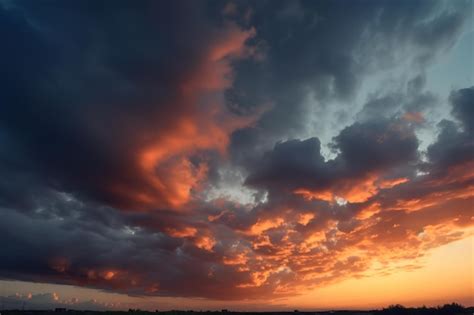 Premium AI Image | A sunset with blue clouds is seen over a field