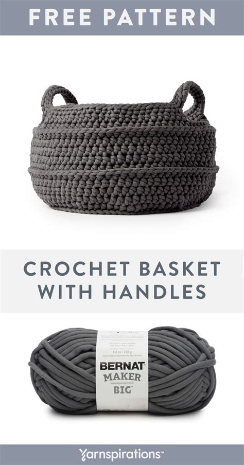 Free Crochet Pattern | Bernat Maker Big Crochet Basket With Handles | #yarnspirations # ...