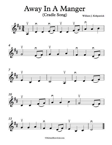 Free Violin Sheet Music – Away In A Manger (Cradle Song) – Michael Kravchuk