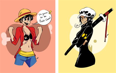 Drew genderbent Luffy and Law based on the official SBS designs ...