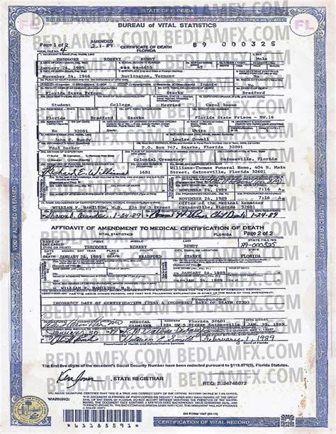 Ted Bundy Death Certificate READ Description - Etsy