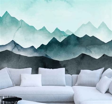 Painted blue mountains mountain mural - TenStickers