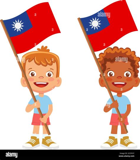 Taiwan flag in hand. Children holding flag. National flag of Taiwan ...