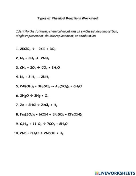 Types of Chemical Equations Worksheet worksheet | Live Worksheets - Worksheets Library