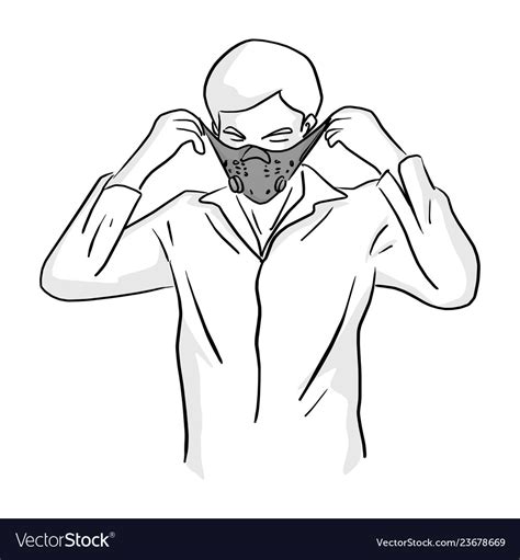 Man wearing mask sketch doodle hand Royalty Free Vector