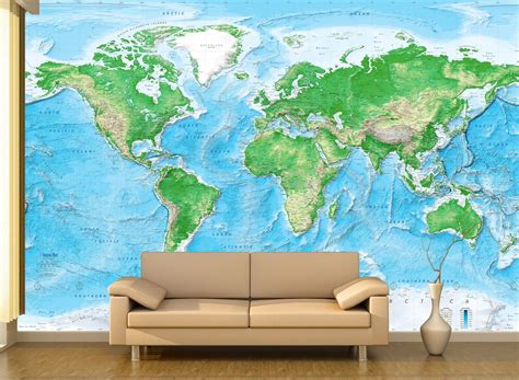 World Map Geophysical Hi Res Wall Map Map Wall Mural Map Murals Images