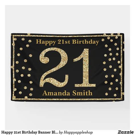 Happy 21st Birthday Banner Black and Gold Glitter | Zazzle | Birthday banner, 21st birthday ...