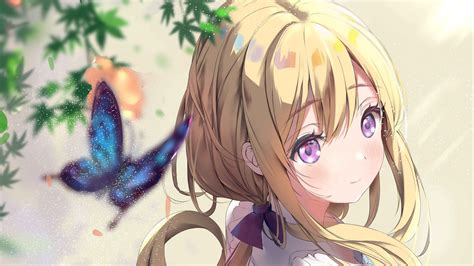 Anime Girl Purple Eyes White Hair Butterfly Glance 4K HD Anime Girl ...