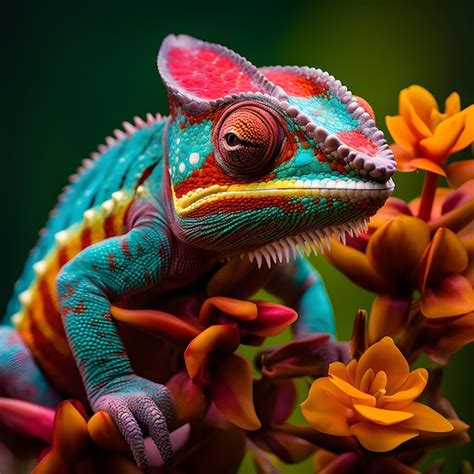 Premium AI Image | Colorful Chameleon Marries Vibrancy with Natures Intricacies
