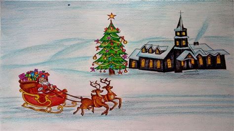 christmas Drawings - How To Draw a Christmas Scene Step by Step ...