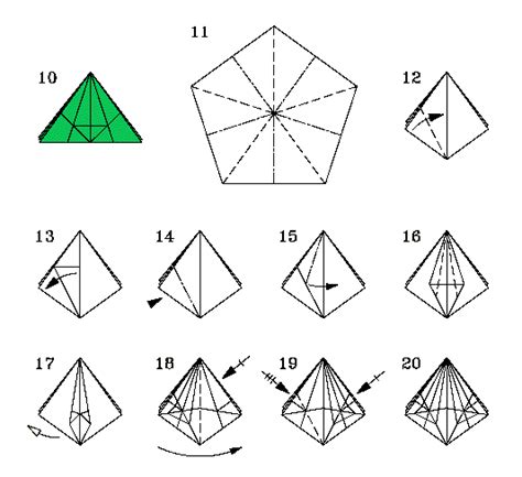 Folding Diagrams for the Cherry Blossom: p. 2 of 4 (Steps 10-20)