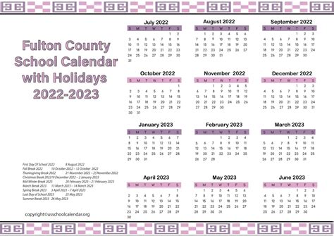 Fulton County School Calendar with Holidays 2022-2023